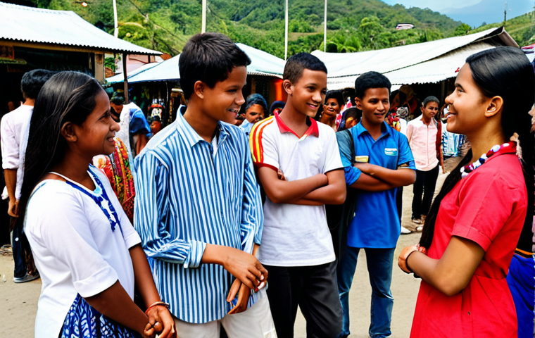 **
"A group of diverse international students, fully clothed in modest attire, participating in a cultural exchange program in Dili, East Timor. The scene shows them interacting with local Timorese people in a friendly and respectful manner. Background: A bustling local market with colorful textiles and handicrafts. safe for work, appropriate content, professional, perfect anatomy, natural proportions, family-friendly."
**