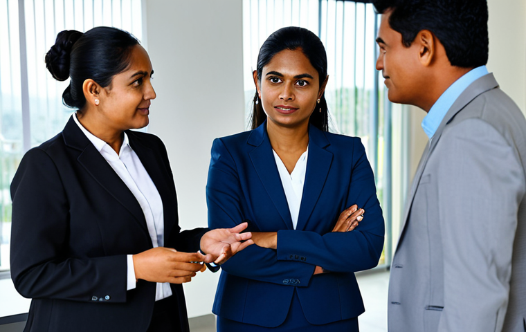 동티모르의 여성 권리 - **Prompt:** A professional East Timorese businesswoman in a modest business suit, meeting with colle...