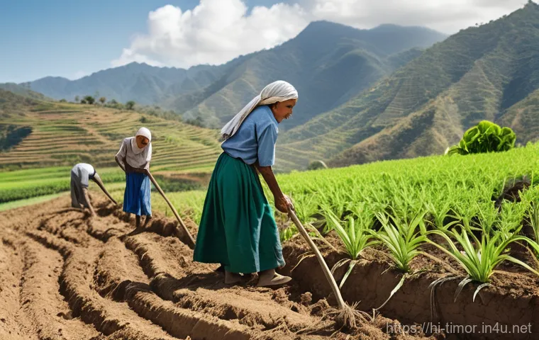 동티모르 기아 문제 - **Prompt:** A poignant, realistic photograph of a rural Timorese family (parents and two young child...