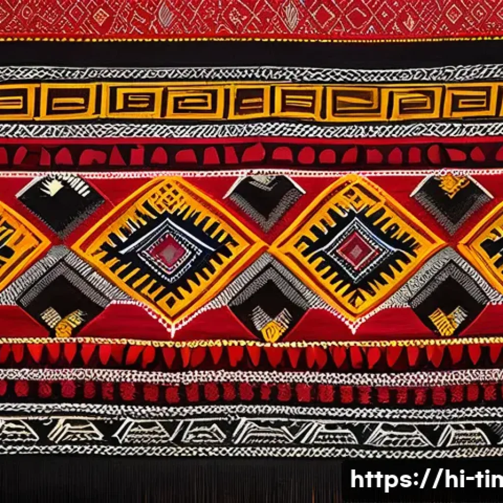 동티모르 공예품 구매 가이드 - A vibrant Dongtimor traditional textile displayed on a wooden table, featuring intricate handwoven c...