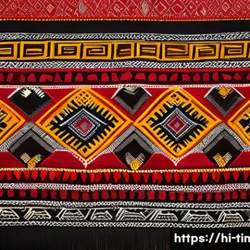 Home 33 동티모르 공예품 구매 가이드 - A vibrant Dongtimor traditional textile displayed on a wooden table, featuring intricate handwoven c...