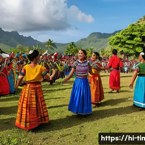 Home 32 동티모르 역사의 주요 사건 - A vibrant traditional festival scene in East Timor featuring local men and women wearing colorful tr...